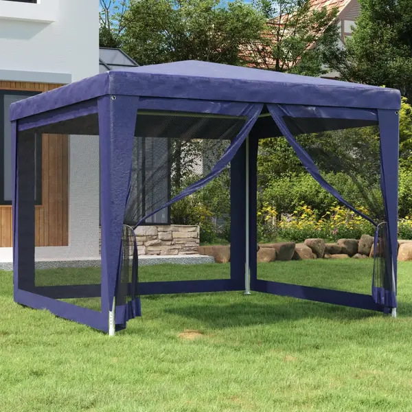 Gossi cort de petrecere cu 4 pereti din plasa, albastru, 3x3 m, hdpe