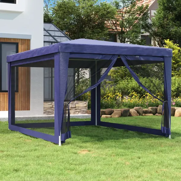 Gossi cort de petrecere cu 4 pereti din plasa, albastru, 3x4 m, hdpe