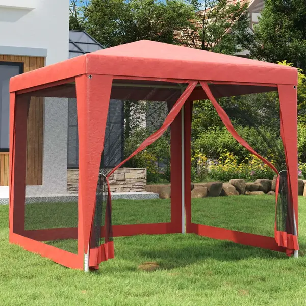 Gossi cort de petrecere cu 4 pereti din plasa, rosu, 2,5x2,5 m, hdpe