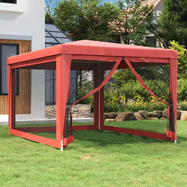 Gossi cort de petrecere cu 4 pereti din plasa, rosu, 3x4 m, hdpe