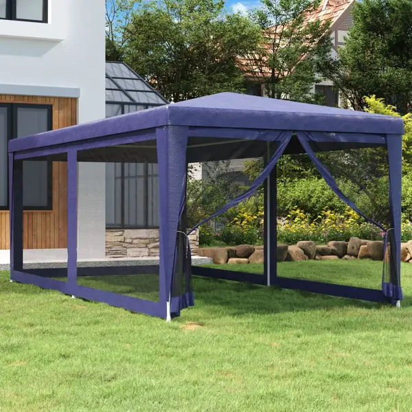 Gossi cort de petrecere cu 6 pereti din plasa, albastru, 3x6 m, hdpe