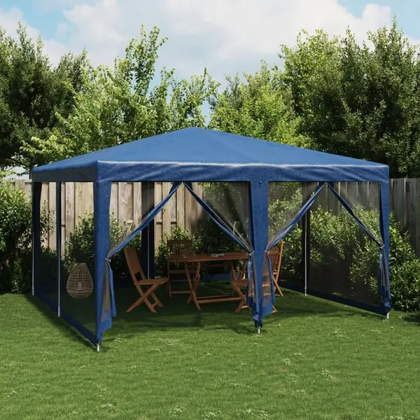 Gossi cort de petrecere cu 8 pereti din plasa, albastru, 4x4 m hdpe
