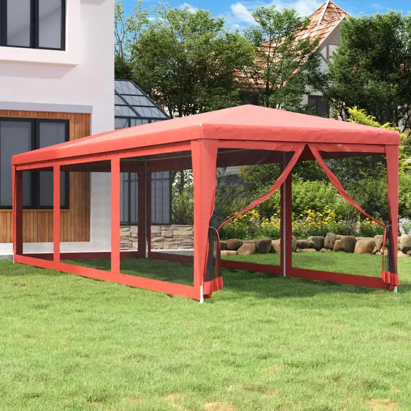 Gossi cort de petrecere cu 8 pereti din plasa, rosu, 3x9 m, hdpe