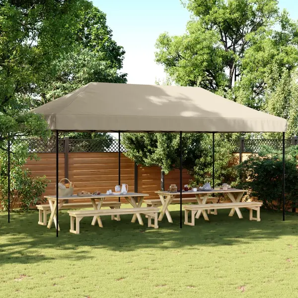 Gossi cort de petrecere pliabil pop-up, taupe, 580x292x315 cm