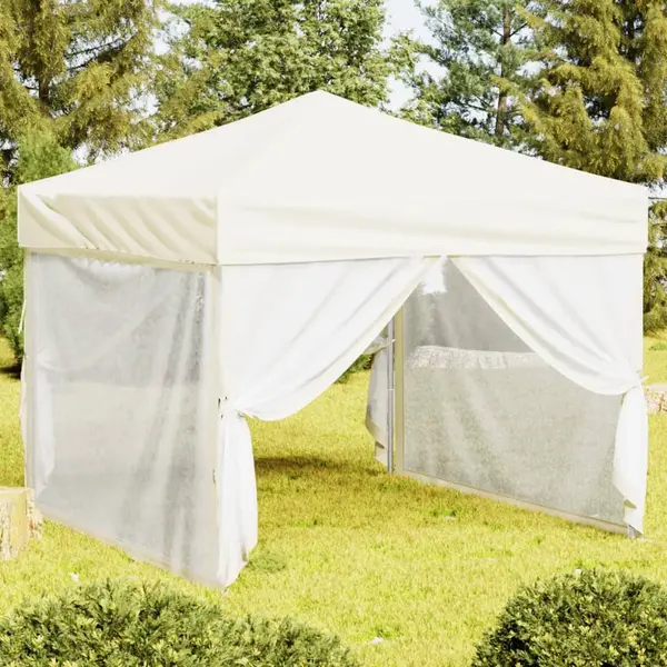 Gossi cort pliabil pentru petrecere, pereti laterali, crem, 3x3 m