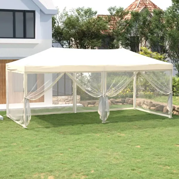 Gossi cort pliabil pentru petrecere, pereti laterali, crem, 3x6 m