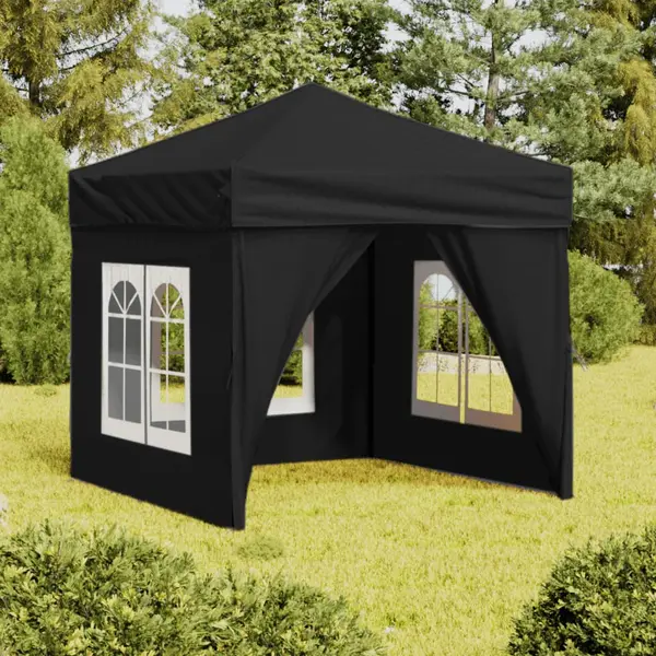 Gossi cort pliabil pentru petrecere, pereti laterali, negru, 2x2 m