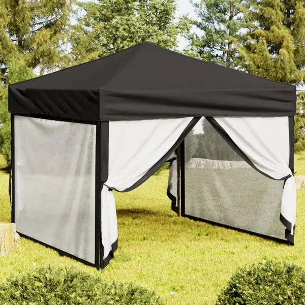 Gossi cort pliabil pentru petrecere, pereti laterali, negru, 3x3 m