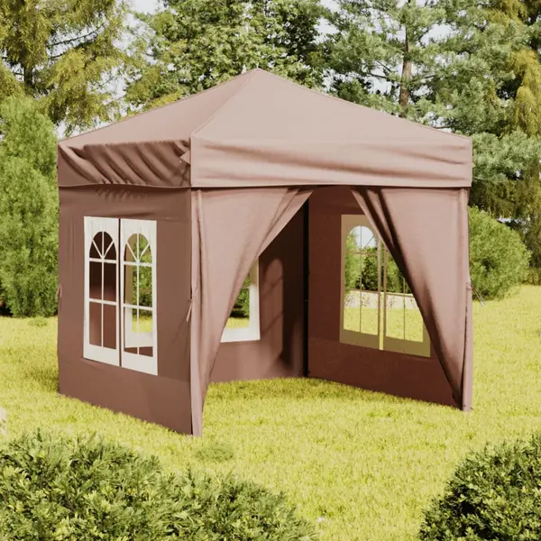 Gossi cort pliabil pentru petrecere, pereti laterali, taupe, 2x2 m