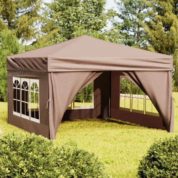 Gossi cort pliabil pentru petrecere, pereti laterali, taupe, 3x3 m