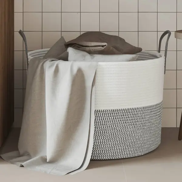 Gossi cos de depozitare, gri si alb, Ø51x33 cm, bumbac
