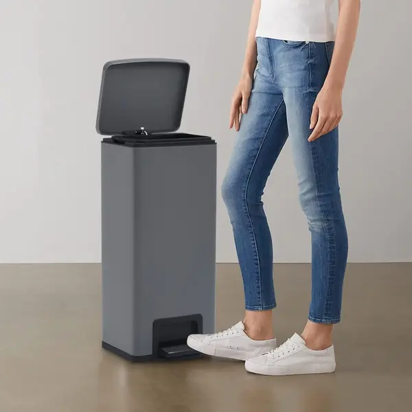 Gossi cos de gunoi cu pedala anti-amprenta, gri, 30l, otel inoxidabil