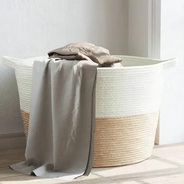 Gossi cos de rufe, bej si alb, Ø60x36 cm, bumbac