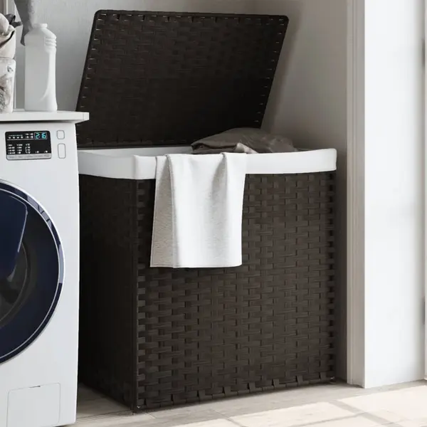 Gossi cos de rufe cu 2 sectiuni, maro inchis, 53x35x57 cm, poliratan