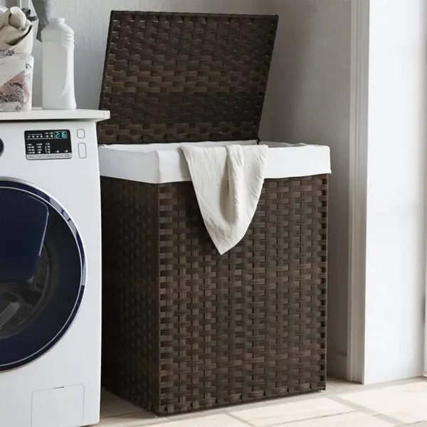 Gossi cos de rufe cu capac, maro inchis, 46x33x60 cm, poliratan
