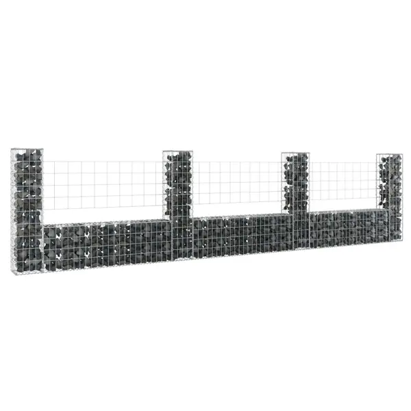 Gossi cos gabion in forma de u cu 4 stalpi, 380x20x100 cm, fier
