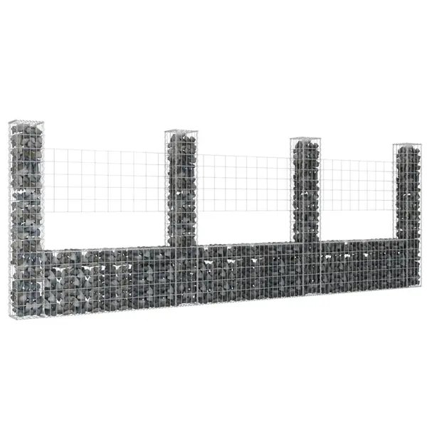 Gossi cos gabion in forma de u cu 4 stalpi, 380x20x150 cm, fier