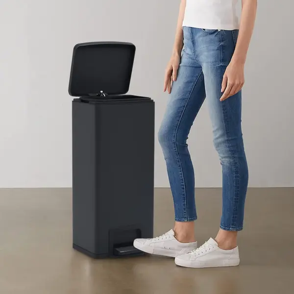 Gossi cos gunoi cu pedala, anti-amprenta, negru, 30l, otel inoxidabil