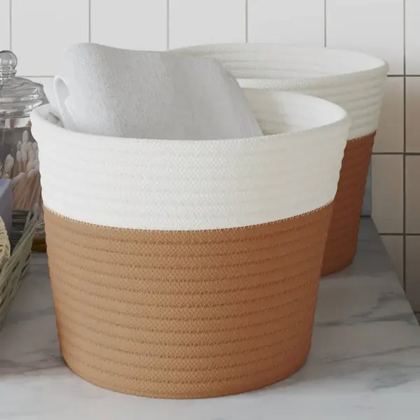 Gossi cosuri de depozitare 2 buc. maro si alb Ø24x18 cm bumbac