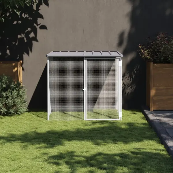 Gossi cotet pui cu acoperis gri deschis 103x98x90 cm otel galvanizat