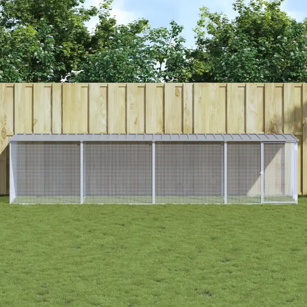 Gossi cotet pui cu acoperis gri deschis 403x98x90 cm otel galvanizat