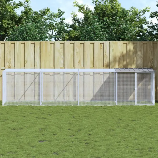 Gossi cotet pui cu acoperis gri deschis 403x98x90 cm otel galvanizat