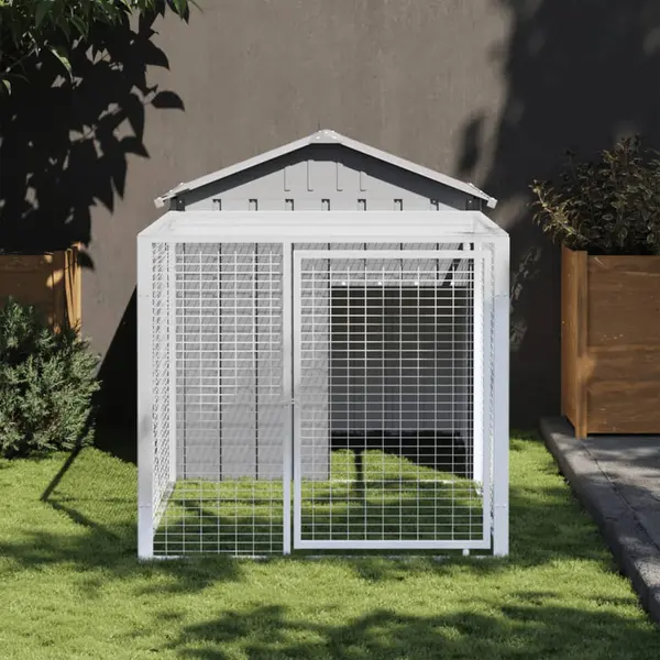 Gossi cotet pui cu incinta gri deschis 117x201x123 cm otel galvanizat