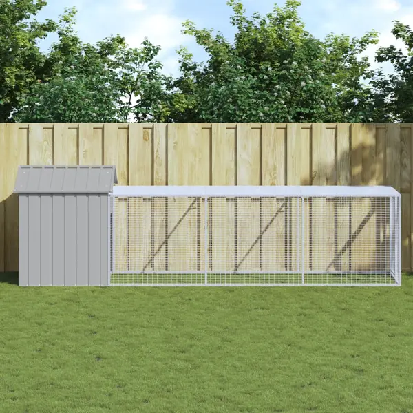 Gossi cotet pui cu incinta gri deschis 117x405x123 cm otel galvanizat