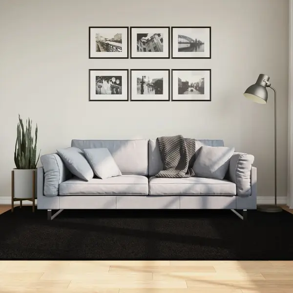 Gossi covor huarte, fir scurt, moale si lavabil, negru, 160x230 cm