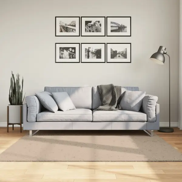 Gossi covor huarte, fir scurt, moale si lavabil, nisipiu, 160x160 cm