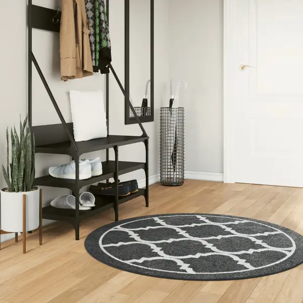 Gossi covor lavabil, negru si alb, Ø 120 cm, anti-alunecare
