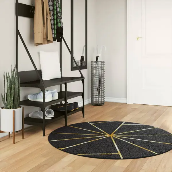 Gossi covor lavabil, negru si auriu, Ø 120 cm, anti-alunecare