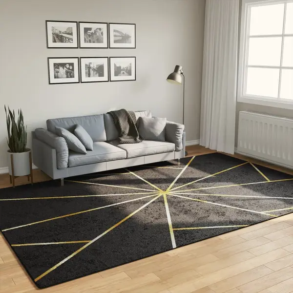 Gossi covor lavabil, negru si auriu, 190x300 cm, anti-alunecare