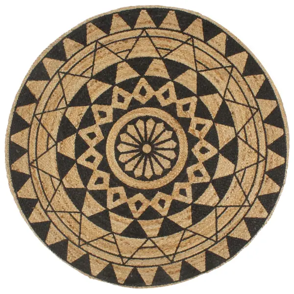 Gossi covor manual cu imprimeu negru, 120 cm, iuta
