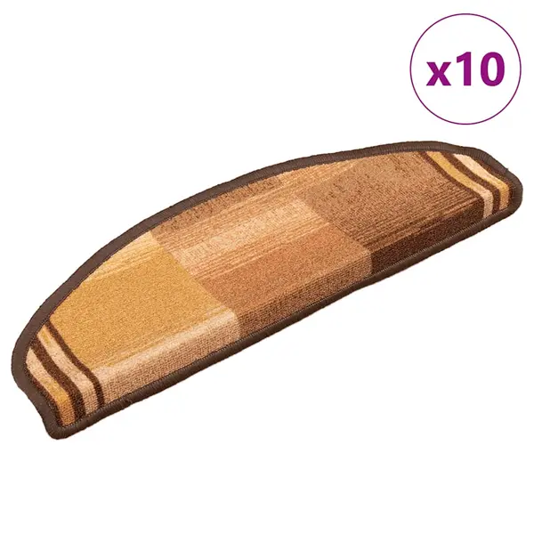 Gossi covorase pentru scari autoadezive, 10 buc., maro, 65x21x4 cm