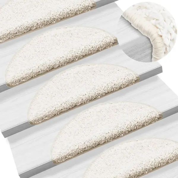 Gossi covorase pentru trepte scara, 15 buc., alb, 56x17x3 cm