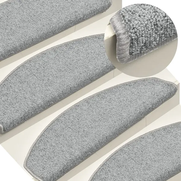 Gossi covorase pentru trepte scara, 15 buc., gri deschis, 65x24x4 cm