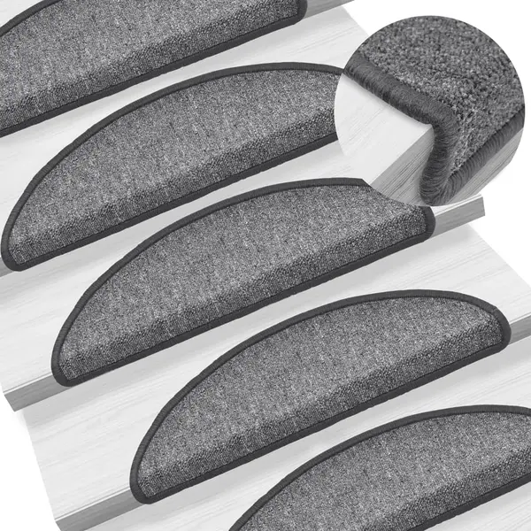 Gossi covorase pentru trepte scara, 15 buc., gri inchis, 56x17x3 cm