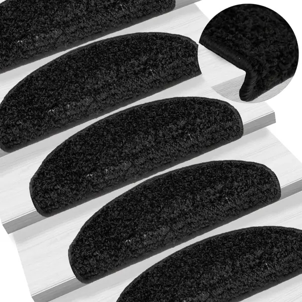 Gossi covorase pentru trepte scara, 15 buc., negru, 65x21x4 cm