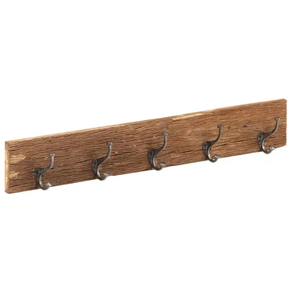Gossi cuier de hol cu 5 carlige, 100x2,5x15 cm, lemn masiv reciclat