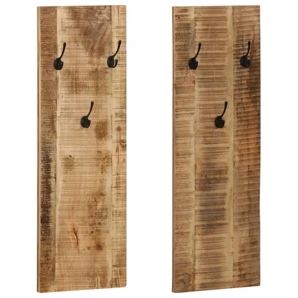 Gossi cuier haine de perete, 2 buc., lemn masiv de mango 36x110x3 cm