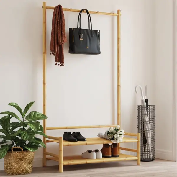 Gossi cuier pentru haine cu rafturi, 103x40x183 cm, bambus
