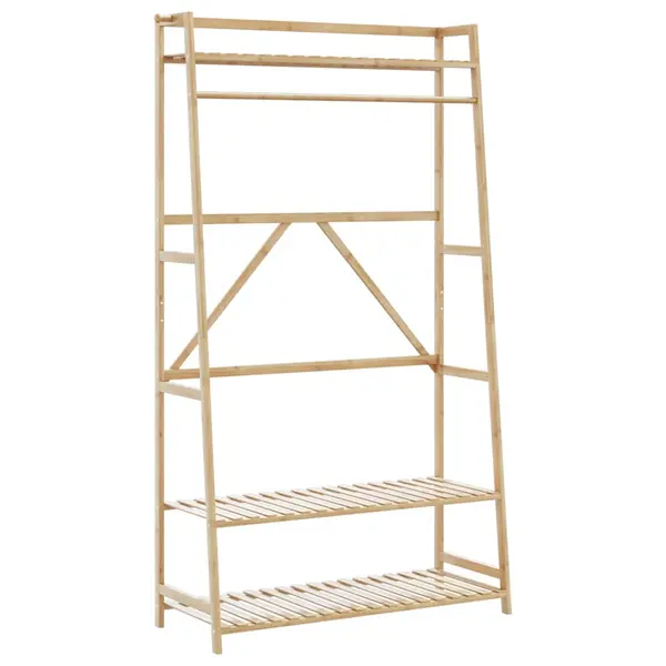 Gossi cuier pentru haine cu rafturi, 110x40x180 cm, bambus
