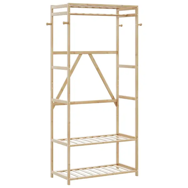 Gossi cuier pentru haine cu rafturi, 80x40x175 cm, bambus