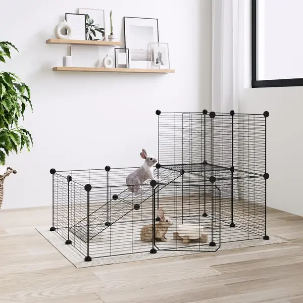 Gossi cusca animale de companie cu usa 20 panouri negru 35x35 cm otel