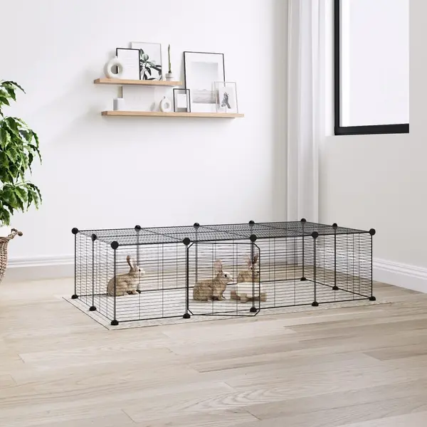 Gossi cusca animale de companie cu usa 20 panouri negru 35x35 cm otel