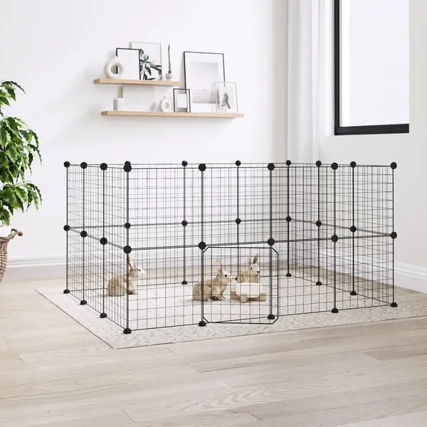 Gossi cusca animale de companie cu usa 28 panouri negru 35x35 cm otel