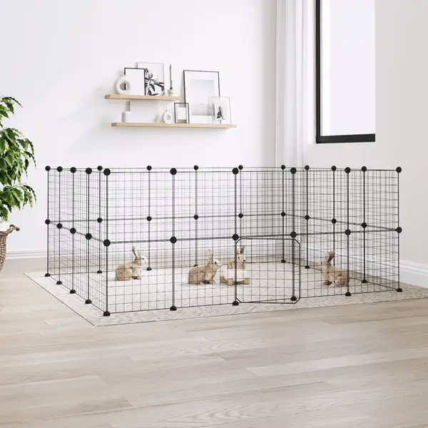 Gossi cusca animale de companie cu usa 36 panouri negru 35x35 cm otel