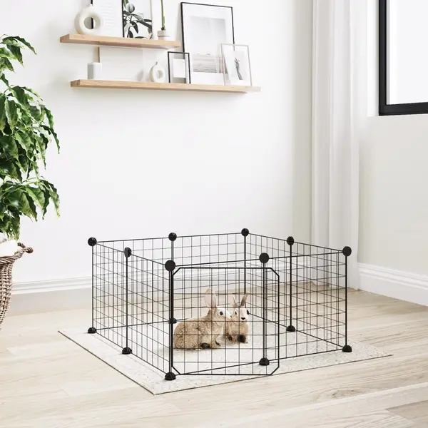Gossi cusca animale de companie cu usa, 8 panouri, negru 35x35cm otel