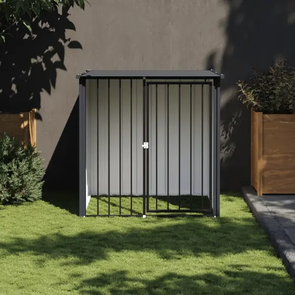 Gossi cusca caine cu acoperis, negru, 110x103x109 cm, otel galvanizat